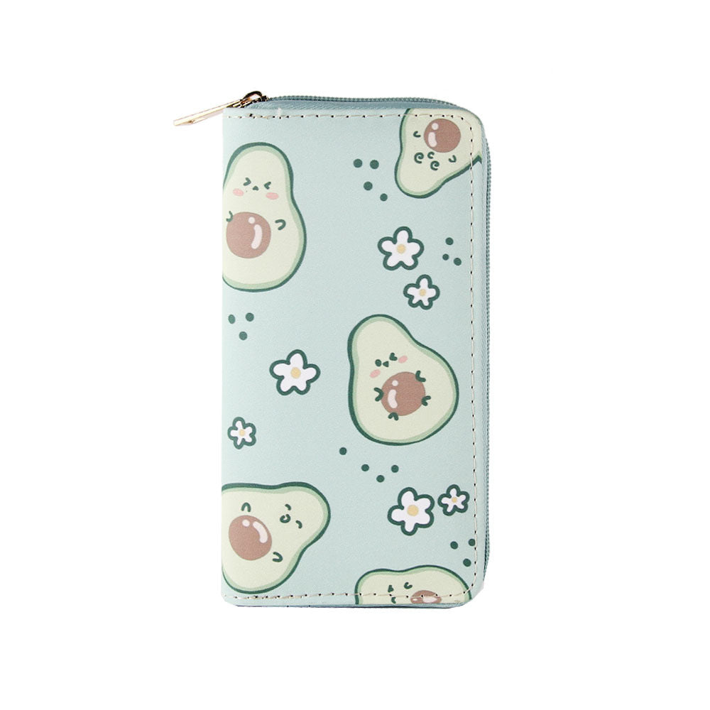 Cartera larga con cremallera de PU de aguacate de dibujos animados al por mayor